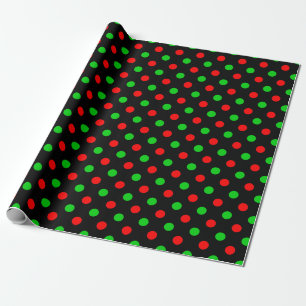 Black Red Green Polka Dots Design  Wrapping Paper