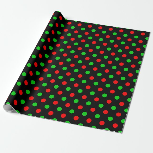 Black Red Green Polka Dots Design  Wrapping Paper (Unrolled)