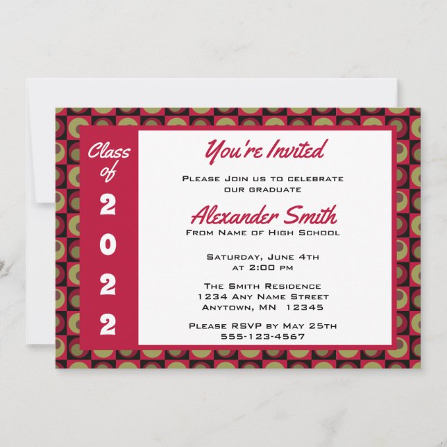Black Red Green Square Dot Border Graduation Party Invitation (Front)