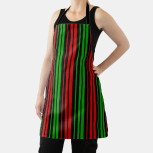 Black Red Green Stripes Pattern   Apron