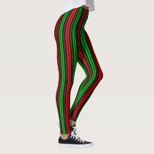 Black Red Green Stripes Pattern Leggings