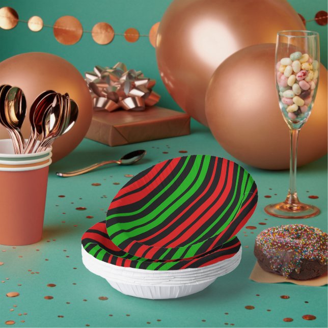 Black Red Green Stripes Pattern   Paper Plate (Multi)