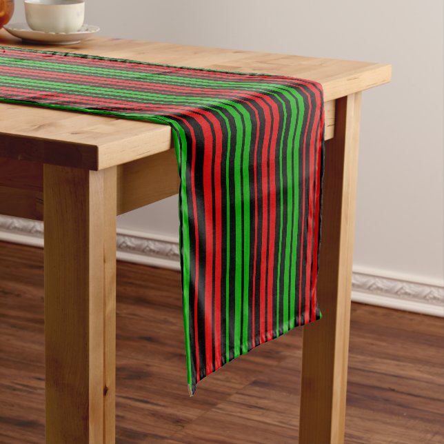 Black Red Green Stripes Pattern   Short Table Runner (In Situ)