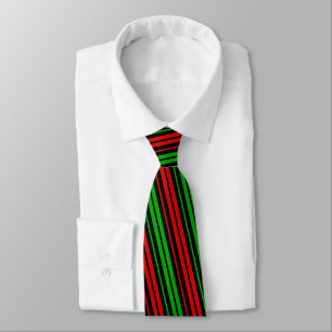 Black Red Green Stripes Pattern Tie