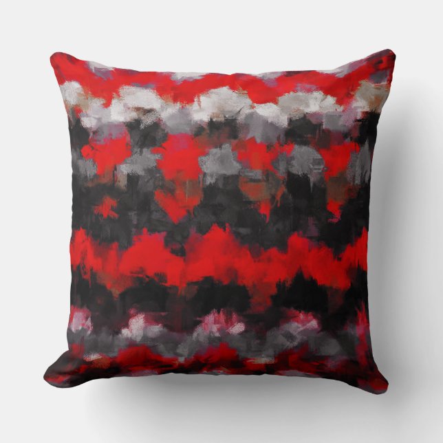 Black Red Grey Abstract Painting Cushion (Front)