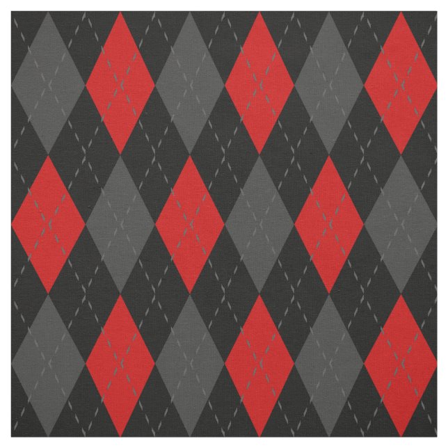 Black Red Grey Argyle Pattern Fabric (Swatch)