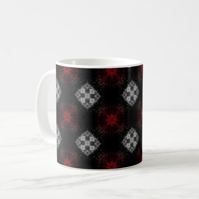 Black Red Grey Patterned Mug (Front Left)