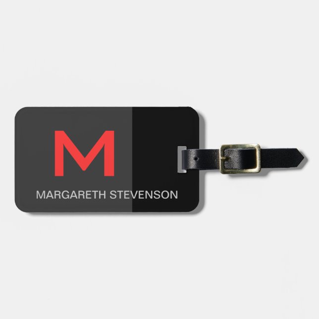 Black Red Grey Script Customise Name Luggage Tag (Front Horizontal)