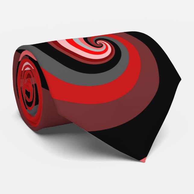 Black Red Grey Swirling Retro Spiral Waves Tie (Rolled)