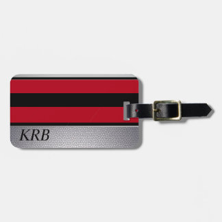 Black Red Grey Texture Design Monogram Luggage Tag