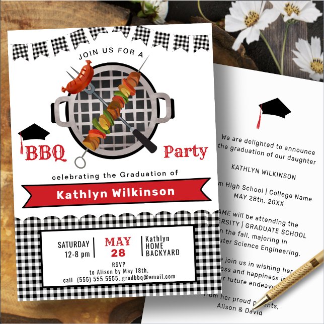 Black Red Grill and Chill Graduation BBQ Party Invitation (Creator Uploaded)