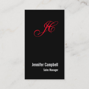 Black Red Handwriting Monogram Name Minimalist Business Card