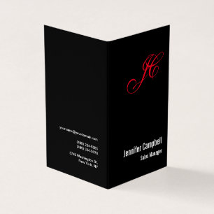 Black Red Handwriting Monogram Name Minimalist Business Card
