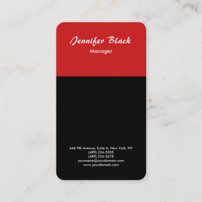 Black Red Handwriting Script Minimalist Modern Business Card (Front)