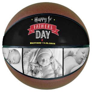 Black Red Happy 1st Father’s Day 3 Photo Bold Type Basketball