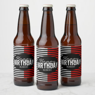 Black & Red Happy Birthday Beer Bottle Label