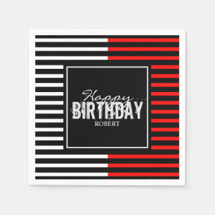 Black & Red Happy Birthday Napkin