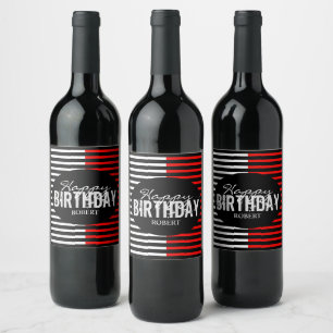 Black & Red Happy Birthday Wine Label
