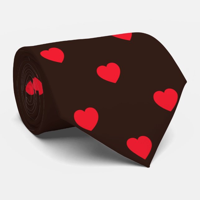 Black Red Heart Print Mens Tie (Rolled)