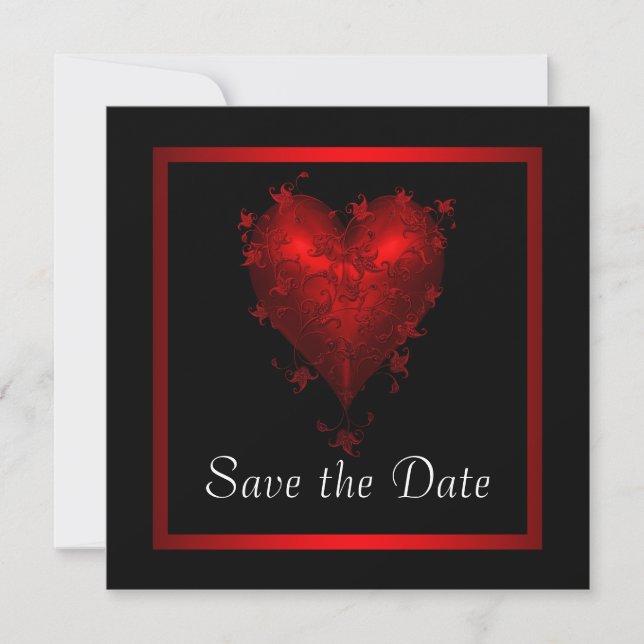 Black Red Heart Save The Date Wedding (Front)