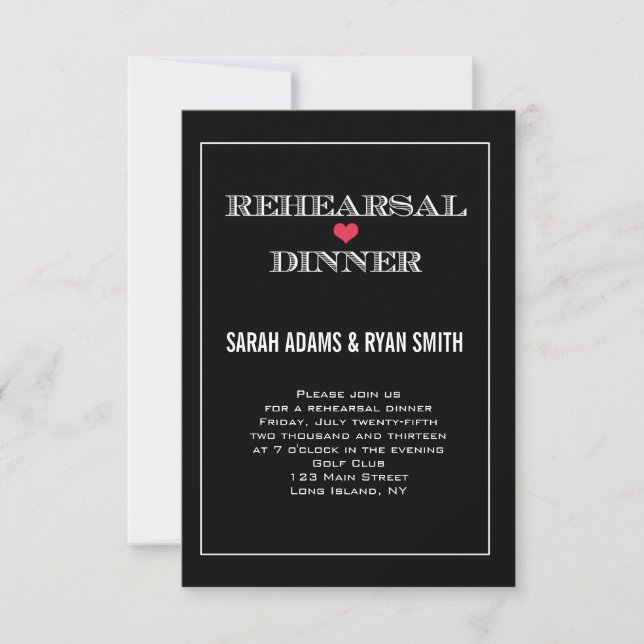 Black Red Heart Wedding Rehearsal Dinner Invites (Front)