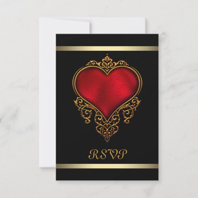 Black Red Heart Wedding RSVP Card (Front)
