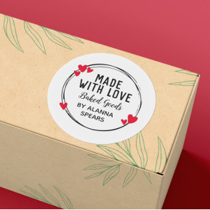 Black Red Heart Wreath Made With Love Classic Round Sticker