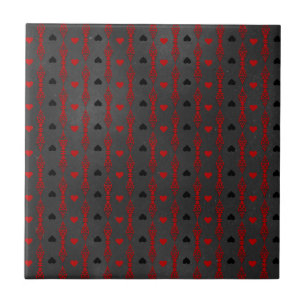 Black Red Hearts Gothic Romantic Valentines Day Tile