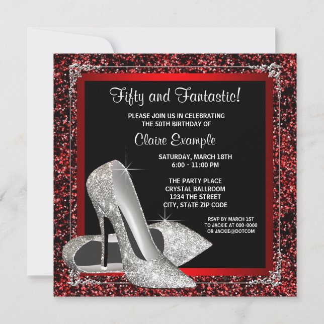 Black Red High Heels Womans Birthday Invitation (Front)