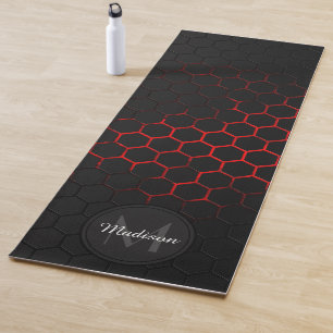 Black red honeycomb geometry pattern Monogram Yoga Mat