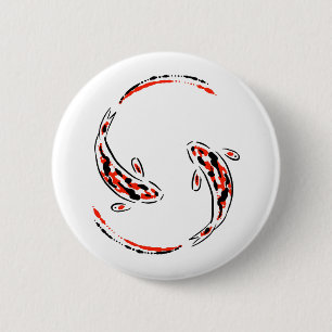 Black & Red Japanese Koi Fish Artistic 6 Cm Round Badge