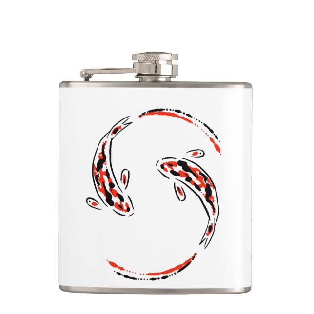 Black & Red Japanese Koi Fish Artistic Hip Flask (Front)