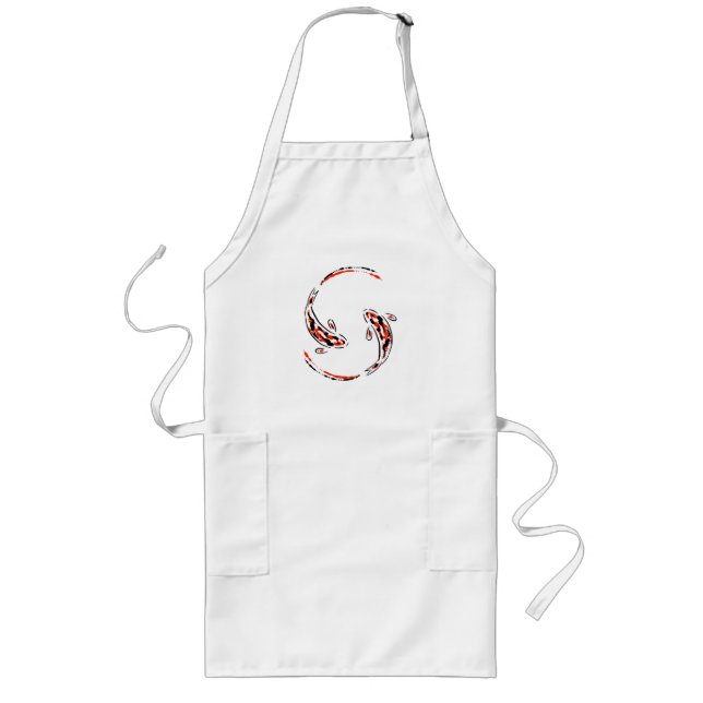 Black & Red Japanese Koi Fish Artistic Long Apron (Front)