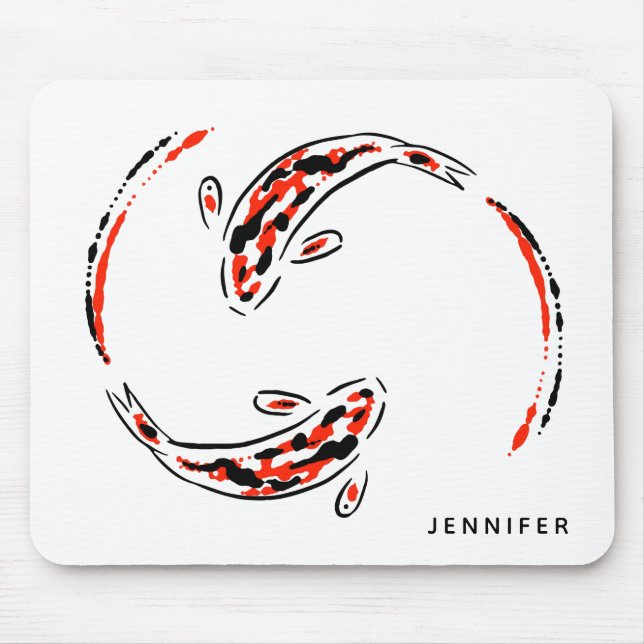 Black & Red Japanese Koi Fish Artistic Mouse Pad (Front)