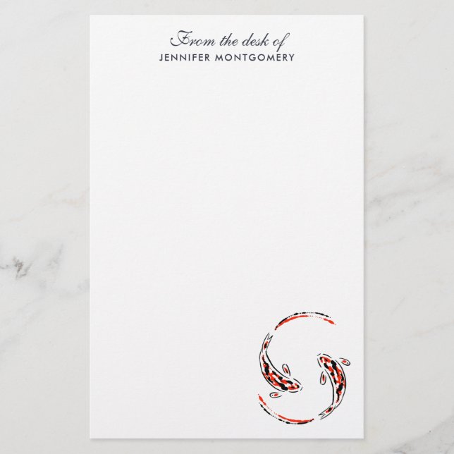 Black & Red Japanese Koi Fish Artistic Stationery (Front)