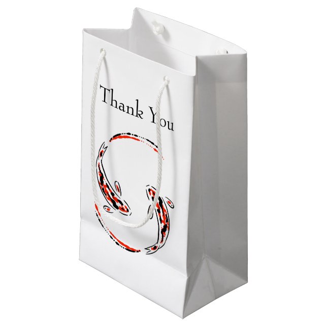 Black & Red Japanese Koi Fish Artistic Thank You Small Gift Bag (Front Angled)