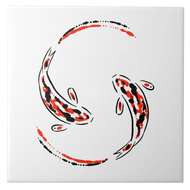 Black & Red Japanese Koi Fish Artistic Tile (Front)