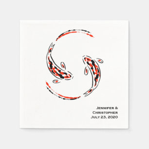 Black & Red Japanese Koi Fish Artistic Wedding Napkin