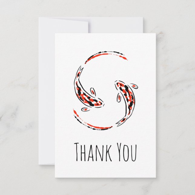 Black & Red Japanese Koi Fish Pair Thank You Card (Front)