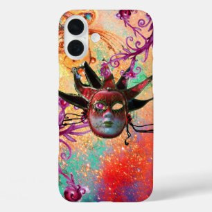 BLACK RED JESTER MASK Masquerade Party Green Pink iPhone 16 Plus Case