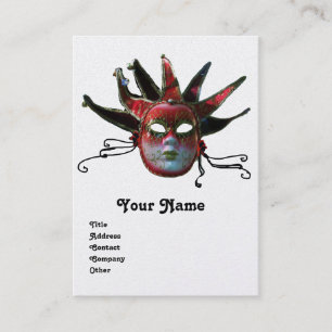 BLACK RED JESTER MASK Masquerade Party Pearl Business Card