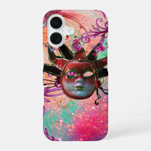 BLACK RED JESTER MASK Masquerade Pink Green iPhone 16 Case