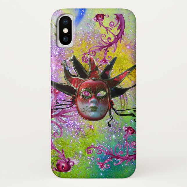 BLACK RED JESTER MASK Masquerade Purple Green Case-Mate iPhone Case (Back)