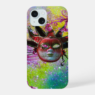 BLACK RED JESTER MASK Masquerade Purple Green iPhone 15 Case