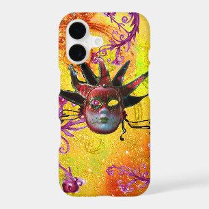 BLACK RED JESTER MASK Masquerade Yellow Purple
