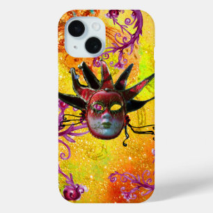 BLACK RED JESTER MASK Masquerade Yellow Purple iPhone 15 Case