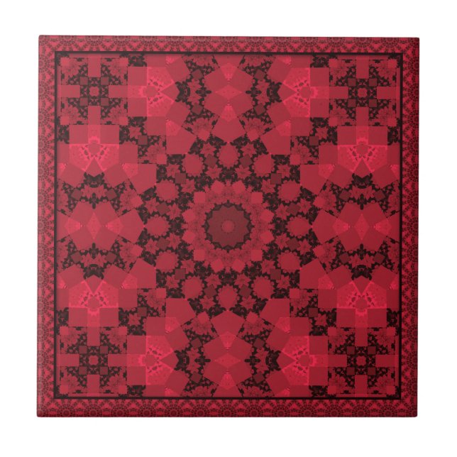 Black red kaleidoscope , mandala tile (Front)