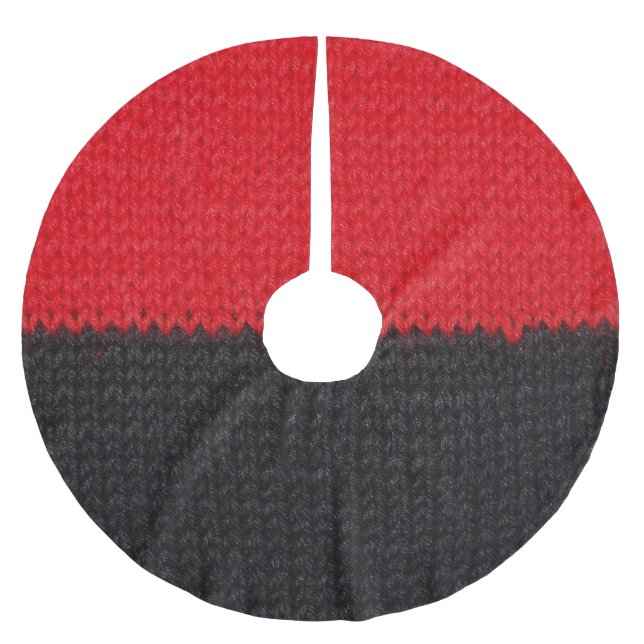 Black-red knit: striped closeup. brushed polyester tree skirt (Front)