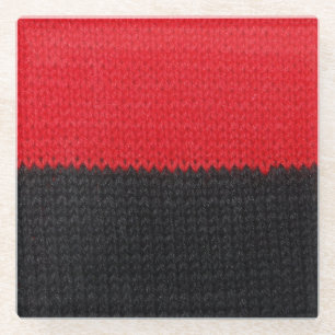 Black-red knit: striped closeup. glass coaster
