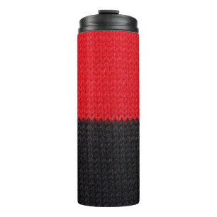 Black-red knit: striped closeup. thermal tumbler